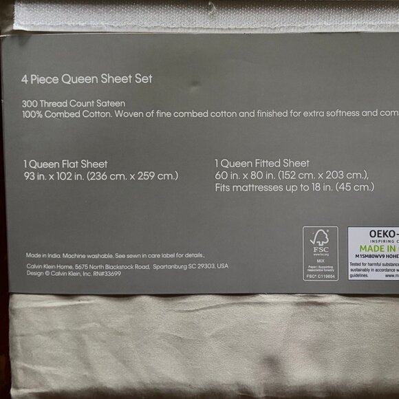 Calvin Klein TAUPE QUEEN Size Sheet Set - 300 Thread Count / 100% Combed Cotton - Picture 2 of 3